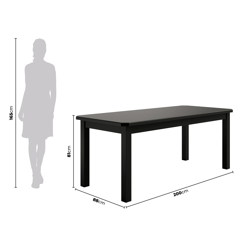Conjunto Mesa De Madeira Maciça Preto 200x88+ 8 Cadeiras Sfa