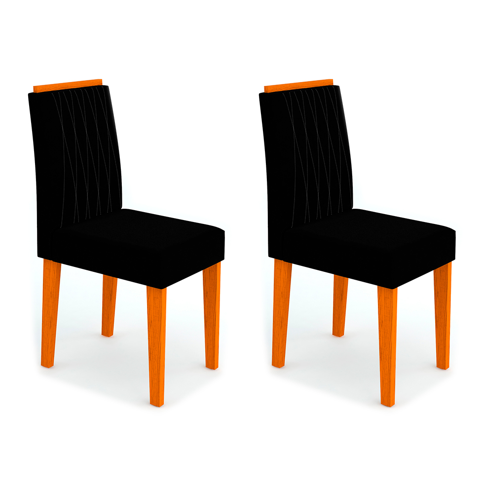 Conjunto com 2 Cadeiras Ana II Ipê e Preto