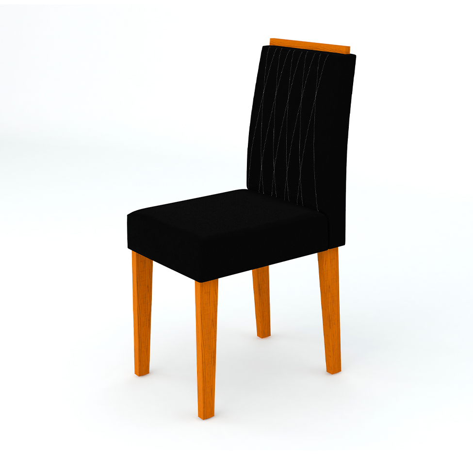 Conjunto de Mesa de Jantar com Tampo de Vidro Bárbara e 6 Cadeiras Ana Veludo Preto