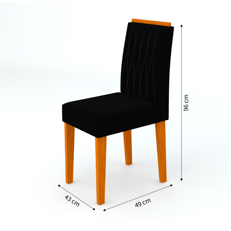Conjunto de Mesa de Jantar com Tampo de Vidro Bárbara e 6 Cadeiras Ana Veludo Preto