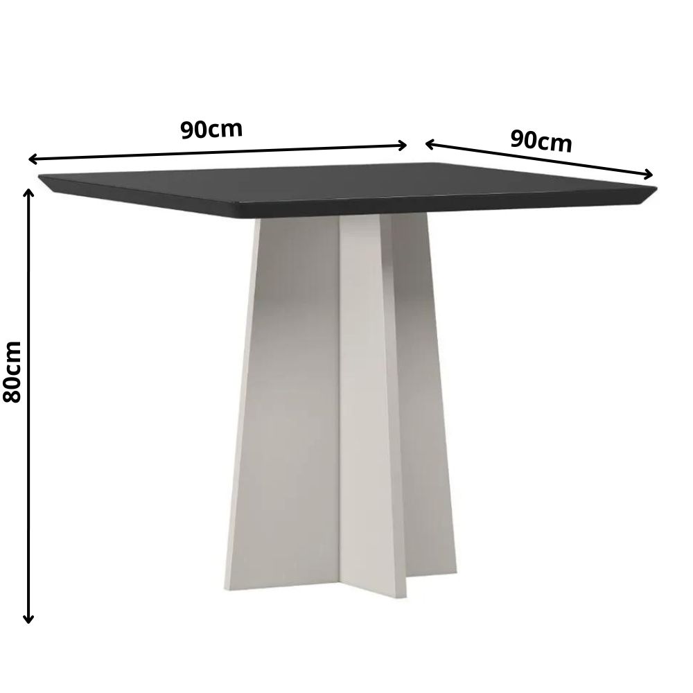 Mesa Anitta 90x90cm - Off White/Preto