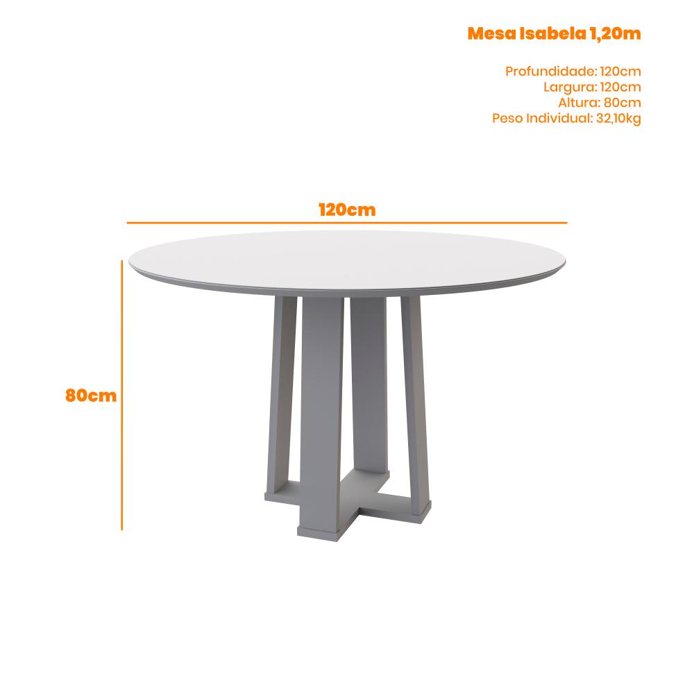 Mesa Redonda Sala de Jantar Tampo Com Vidro 1,20X1,20 Mts Ype/Preto Isabela New Ceval