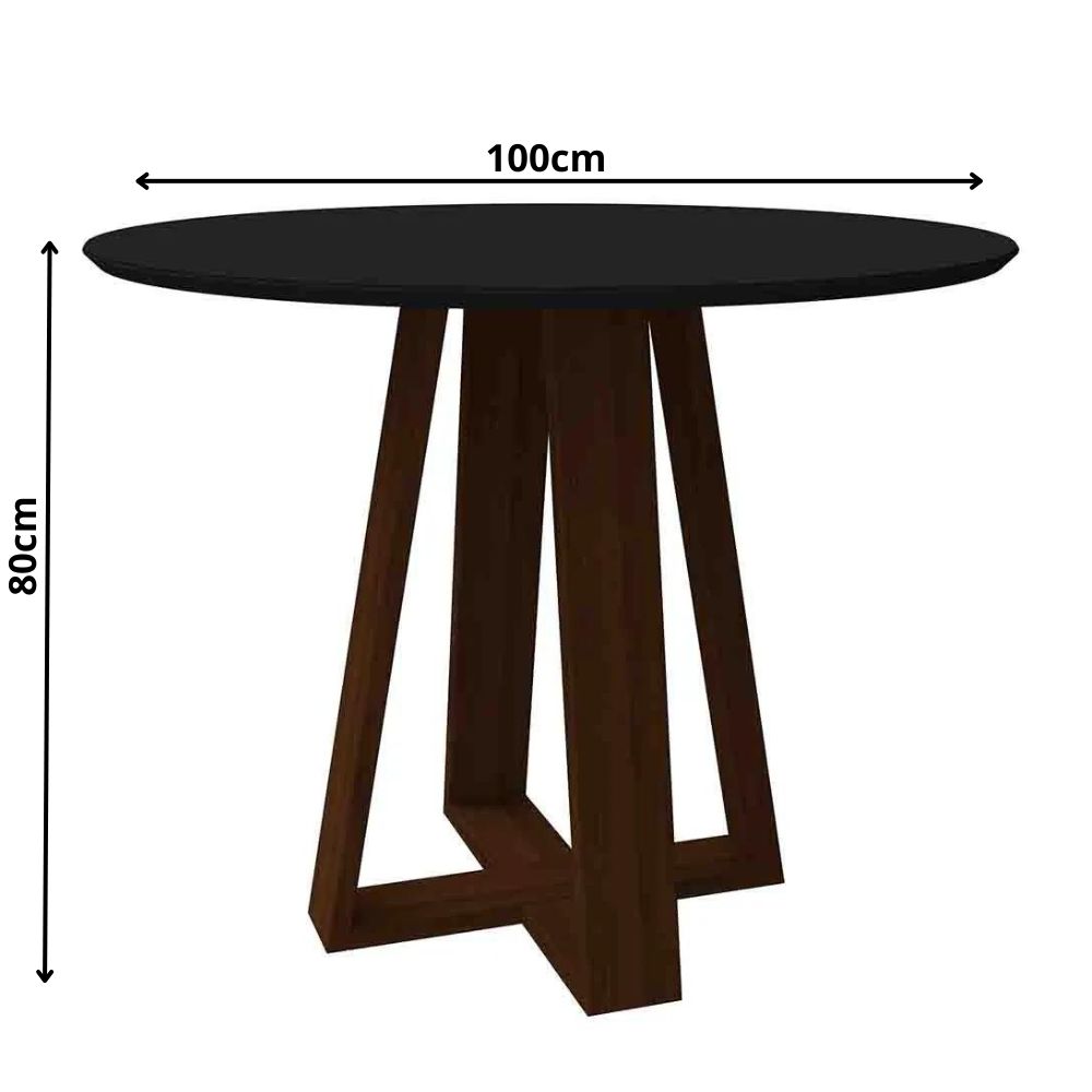 Mesa Vitória 100x100cm - Amêndoa/Preto