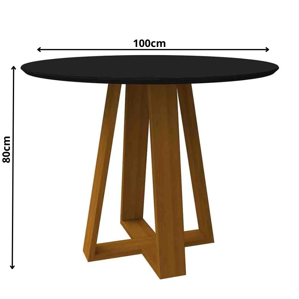Mesa Vitória 100x100cm - Ypê/Preto