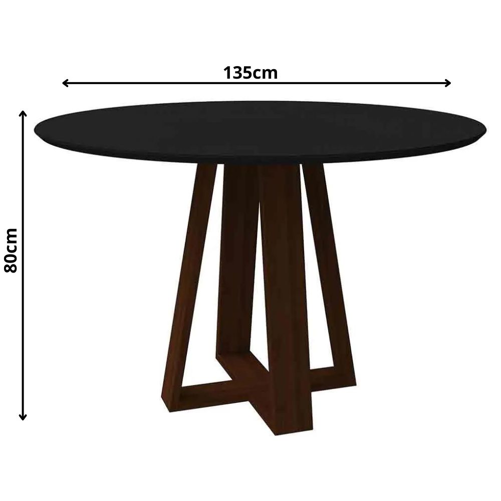 Mesa Vitória 135x135cm - Amêndoa/Preto