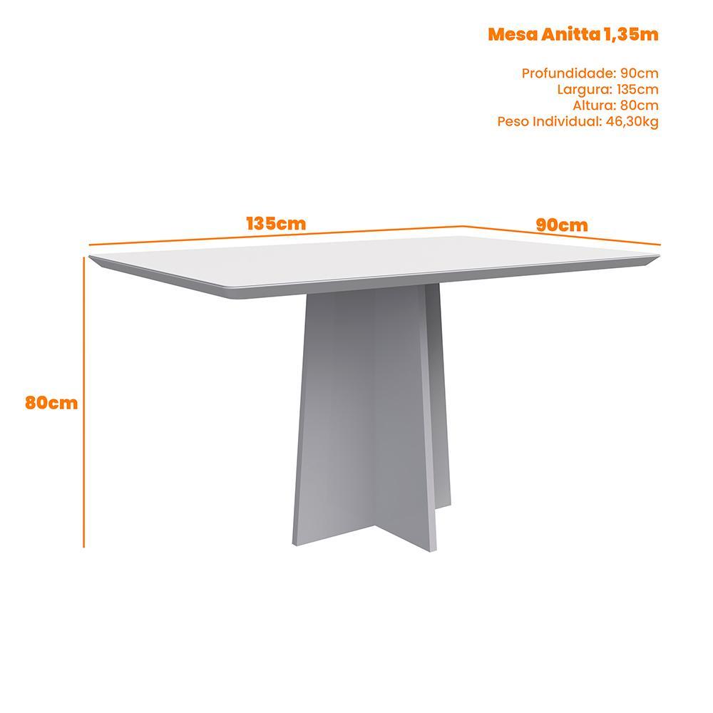 Mesa de Jantar Anitta 135x90 Ypê/Off White Tampo em MDF com Vidro - New Ceval