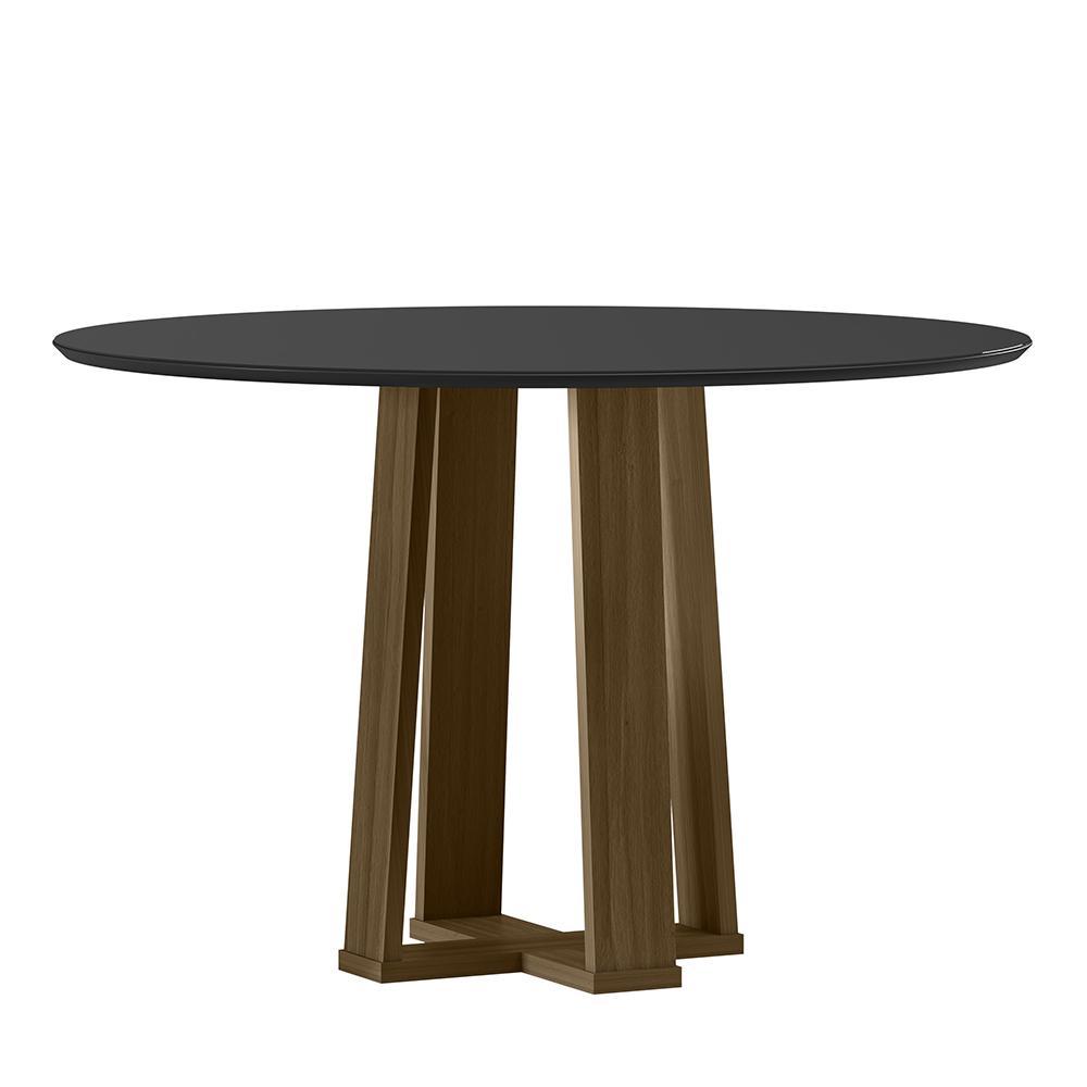 Mesa de Jantar Isabela 120x120 Imbuia/Preto Tampo em MDF com Vidro - New Ceval