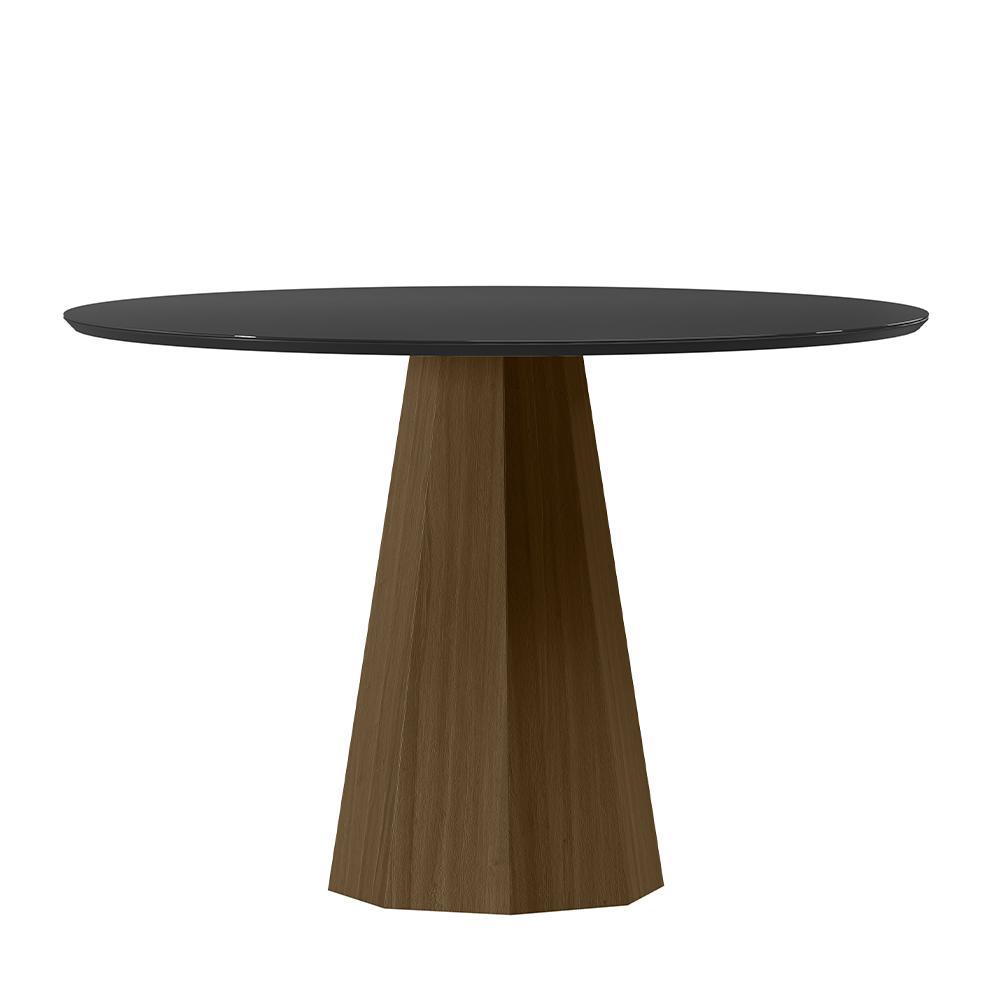 Mesa de Jantar Isis 120x120 Imbuia/Preto Tampo em MDF com Vidro - New Ceval