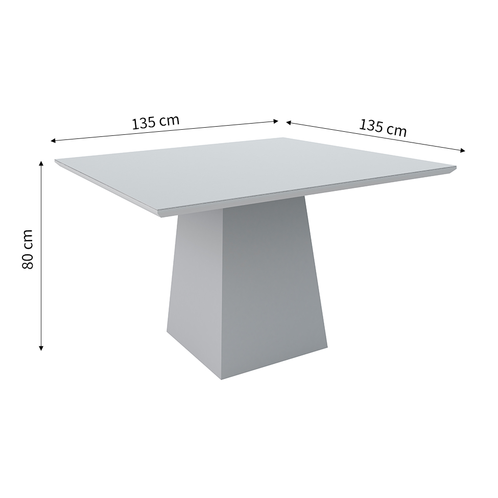 Mesa de Jantar Quadrada com Tampo de Vidro Jasmin Off White 135 cm