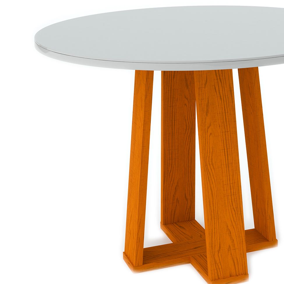 Mesa de Jantar Redonda com Tampo de Vidro Isabela Ipê e Off White 100 cm