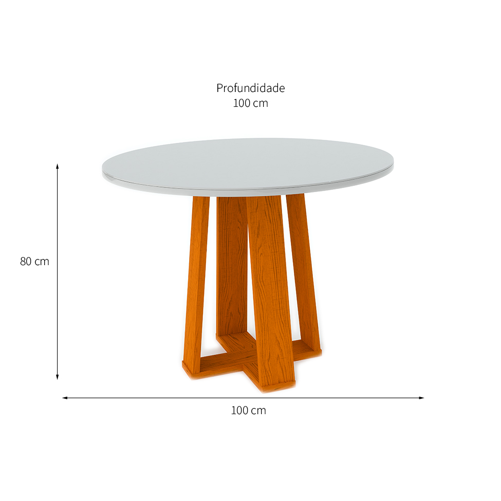 Mesa de Jantar Redonda com Tampo de Vidro Isabela Ipê e Off White 100 cm