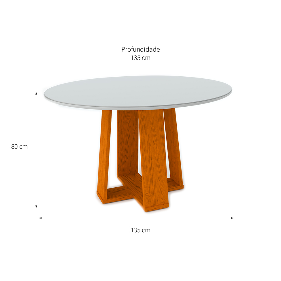 Mesa de Jantar Redonda com Tampo de Vidro Isabela Ipê e Off White 135 cm