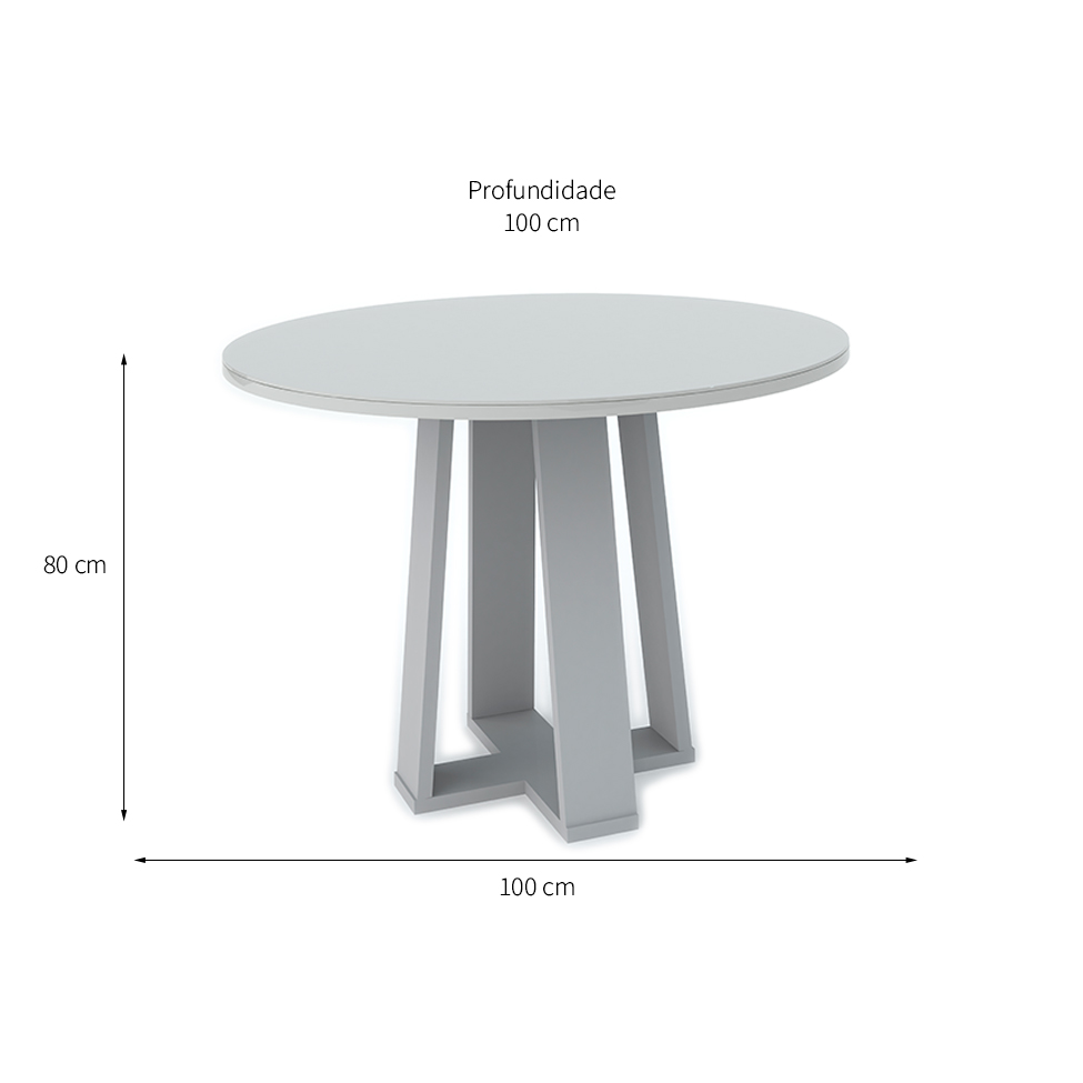 Mesa de Jantar Redonda com Tampo de Vidro Isabela Off White 100 cm