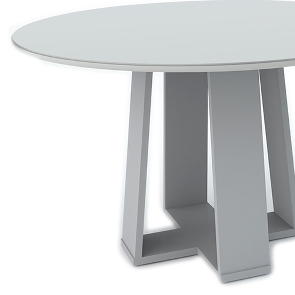 Mesa de Jantar Redonda com Tampo de Vidro Isabela Off White 135 cm