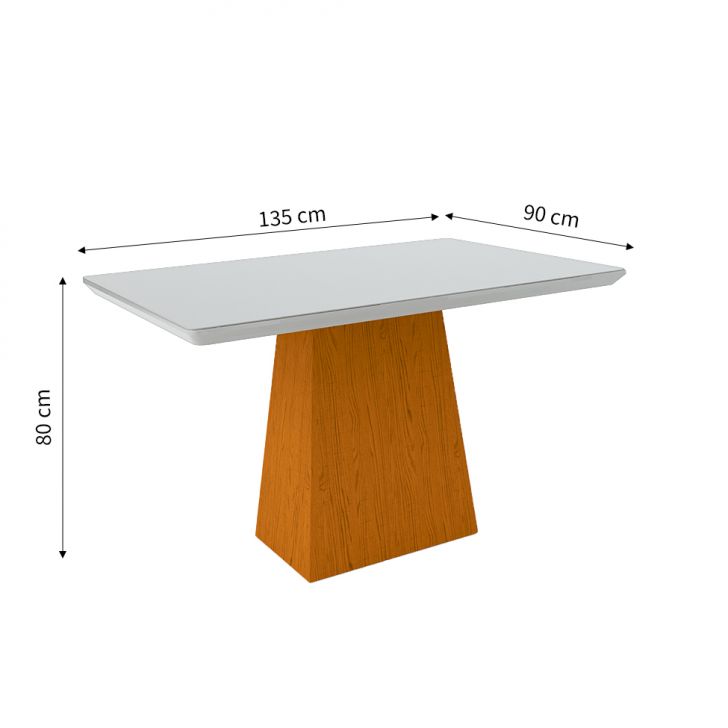 Mesa de Jantar Retangular com Tampo de Vidro Bárbara Ipê e Off White 135 cm