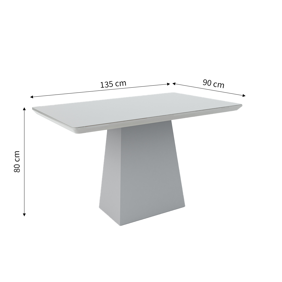 Mesa de Jantar Retangular com Tampo de Vidro Bárbara Off White 135 cm