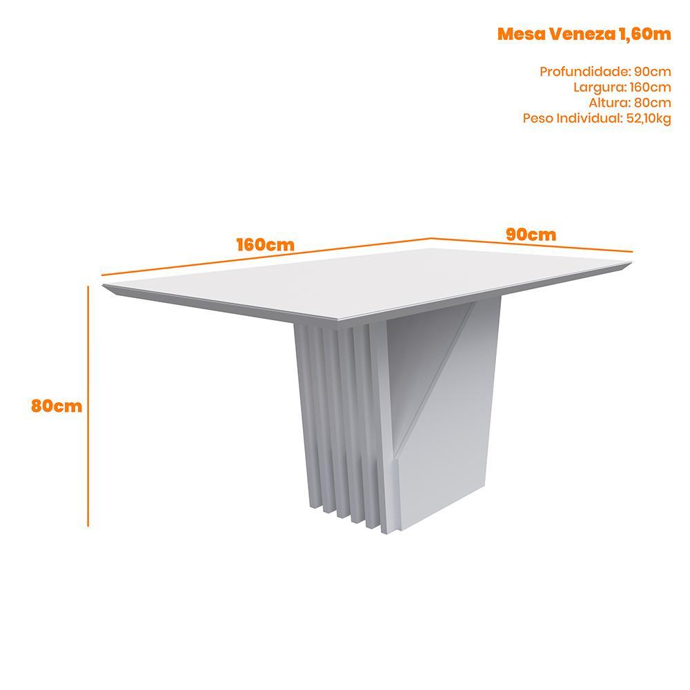 Mesa de Jantar Veneza 160x90 Ypê/Off White Tampo em MDF com Vidro - New Ceval