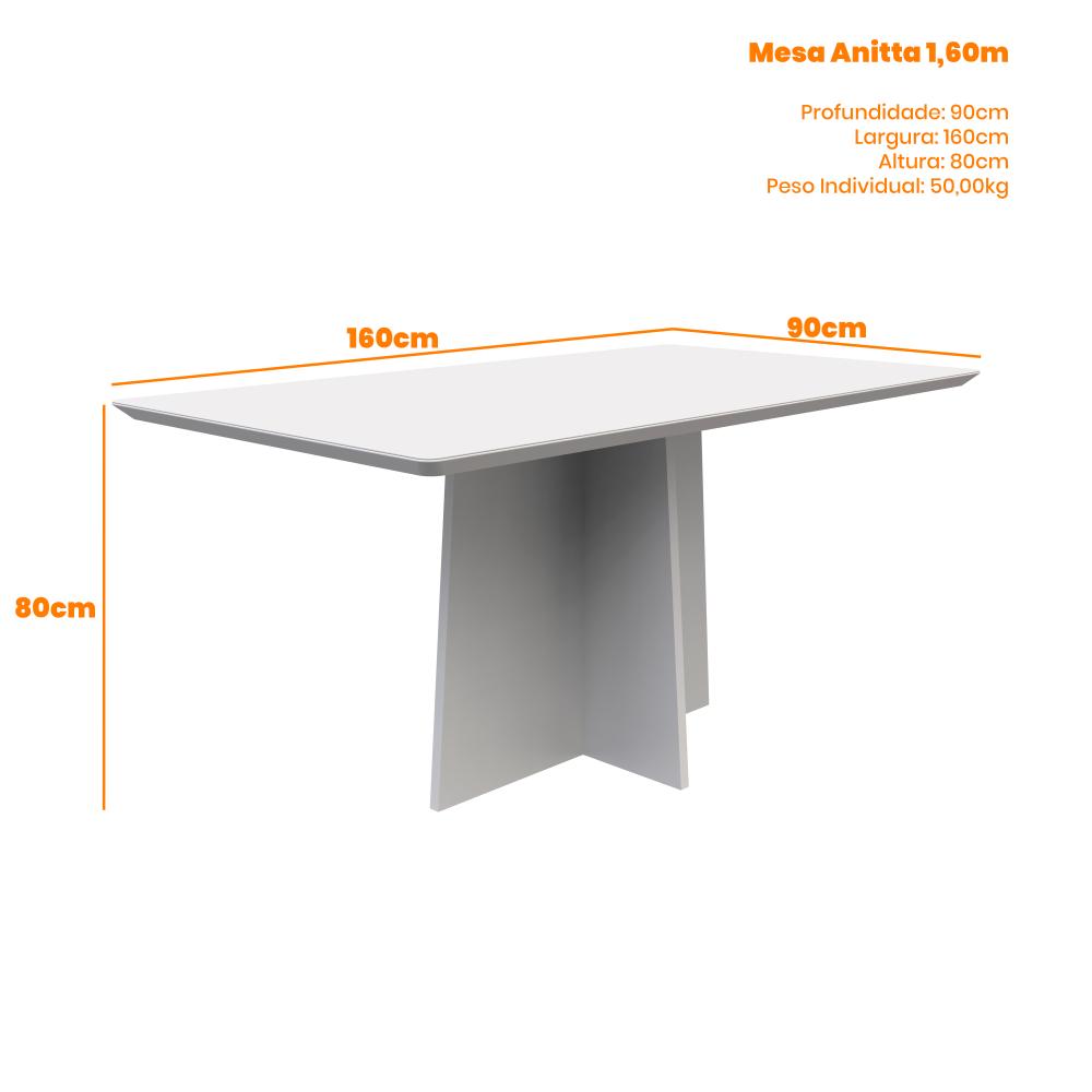 Mesa para Sala de Jantar Tampo Com Vidro 1,60X0,90 Mts Imbuia/Off White Anitta New Ceval