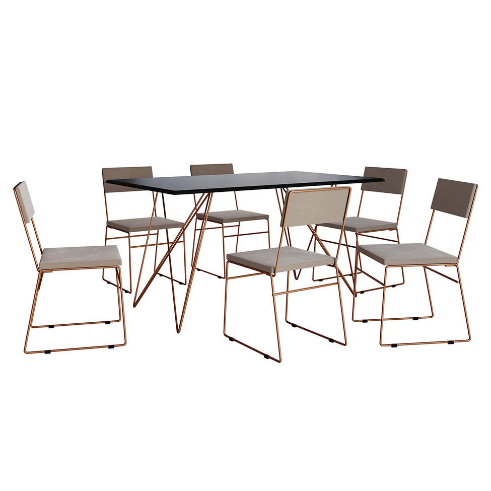 Conjunto com 2 Cadeiras Málaga Veludo Bege e Cobre