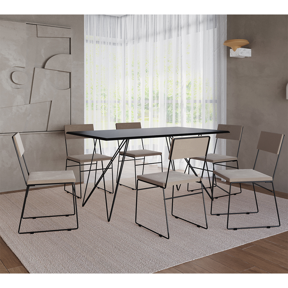 Conjunto com 2 Cadeiras Málaga Veludo Bege e Preto