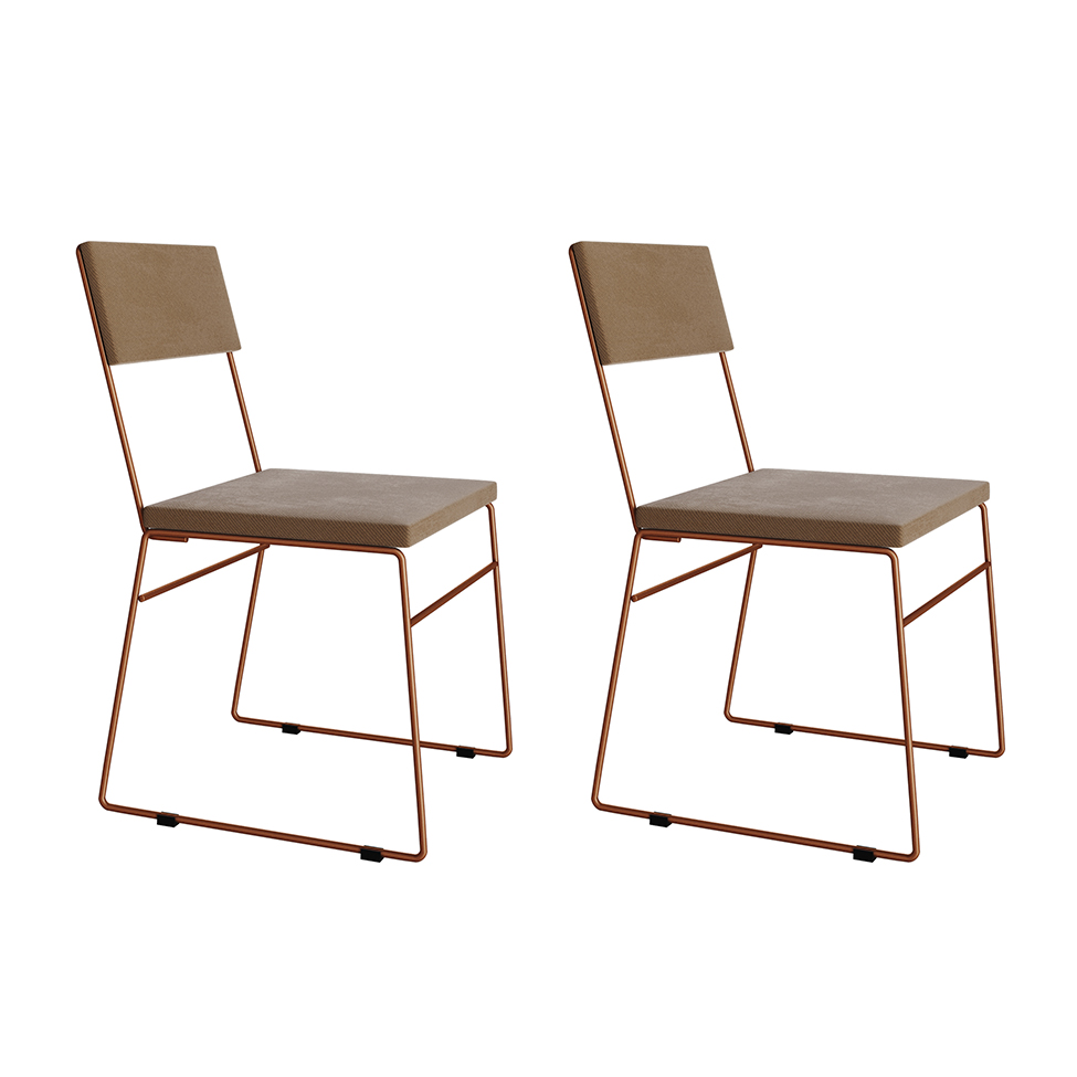 Conjunto com 2 Cadeiras Málaga Veludo Marrom e Cobre