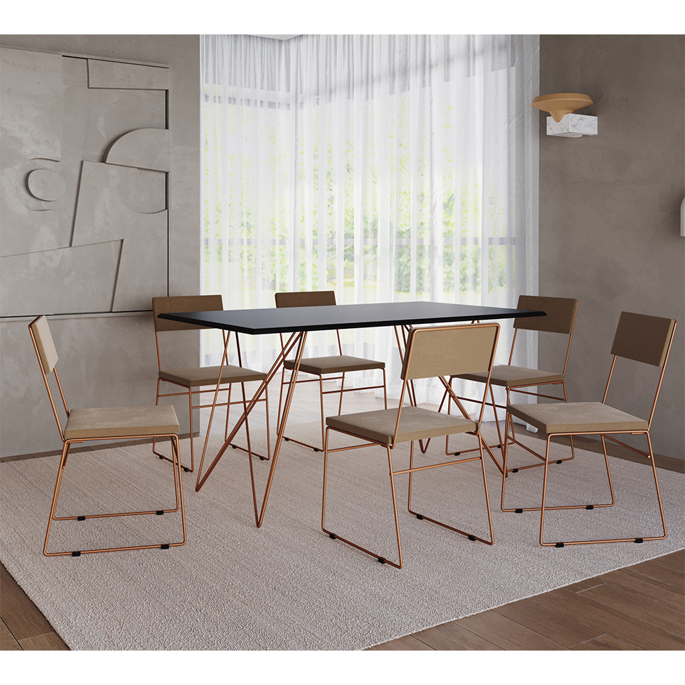 Conjunto com 2 Cadeiras Málaga Veludo Marrom e Cobre