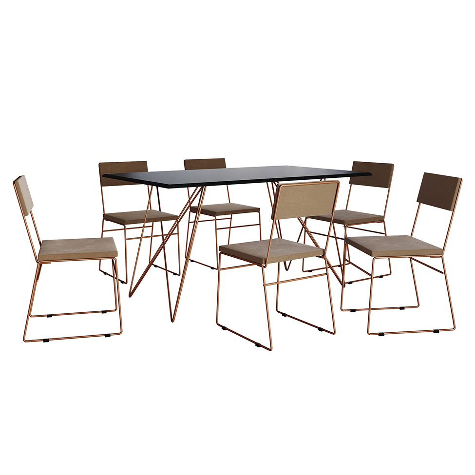 Conjunto com 2 Cadeiras Málaga Veludo Marrom e Cobre