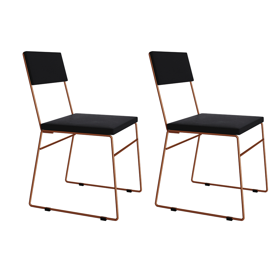Conjunto com 2 Cadeiras Málaga Veludo Preto e Cobre