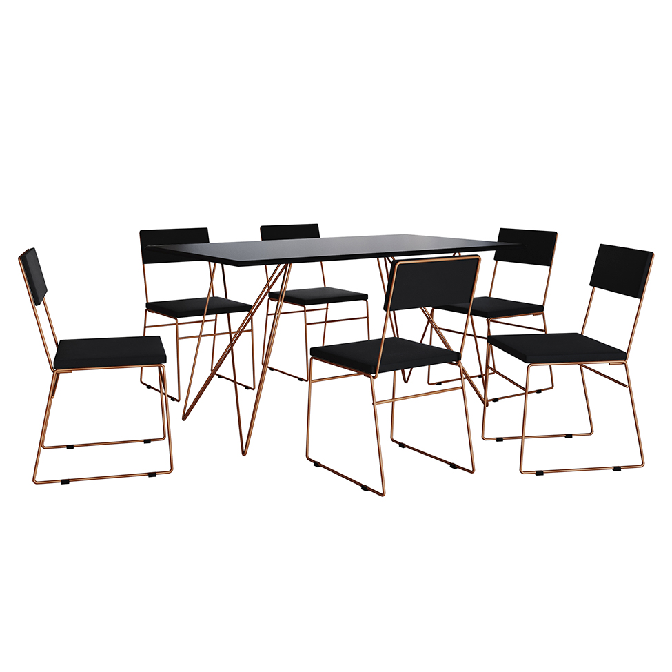 Conjunto com 2 Cadeiras Málaga Veludo Preto e Cobre