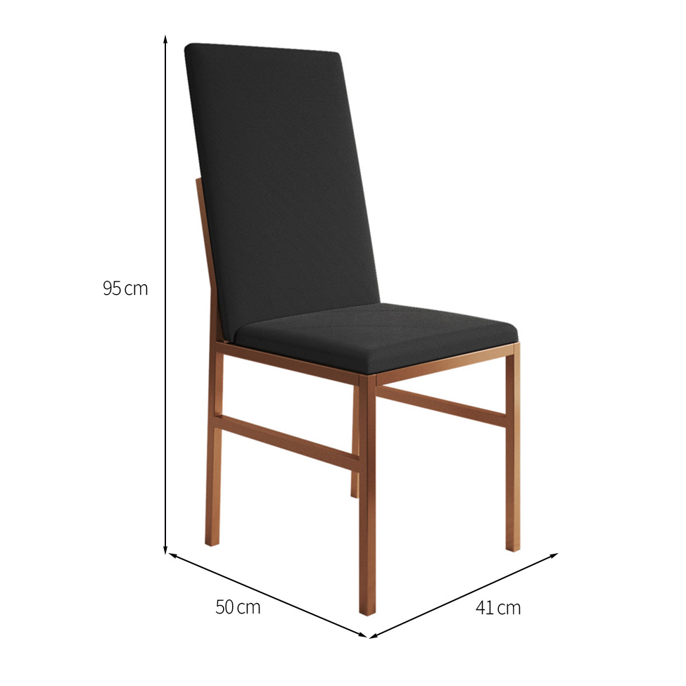 Conjunto com 2 Cadeiras Mônaco Premium Veludo Preto e Cobre