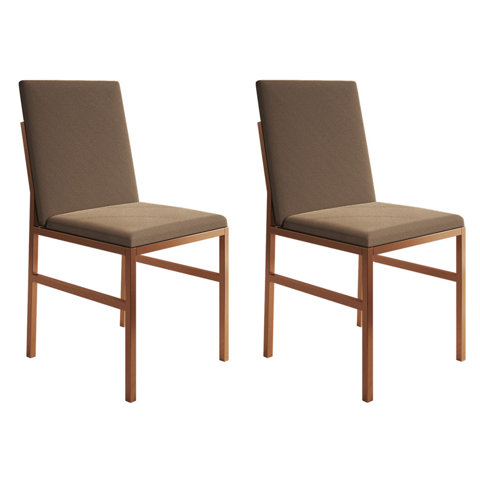 Conjunto com 2 Cadeiras Mônaco Veludo Marrom e Cobre