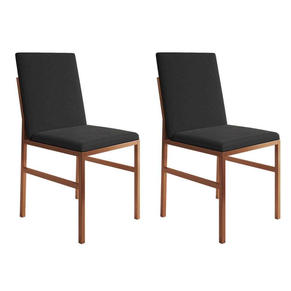 Conjunto com 2 Cadeiras Mônaco Veludo Preto e Cobre