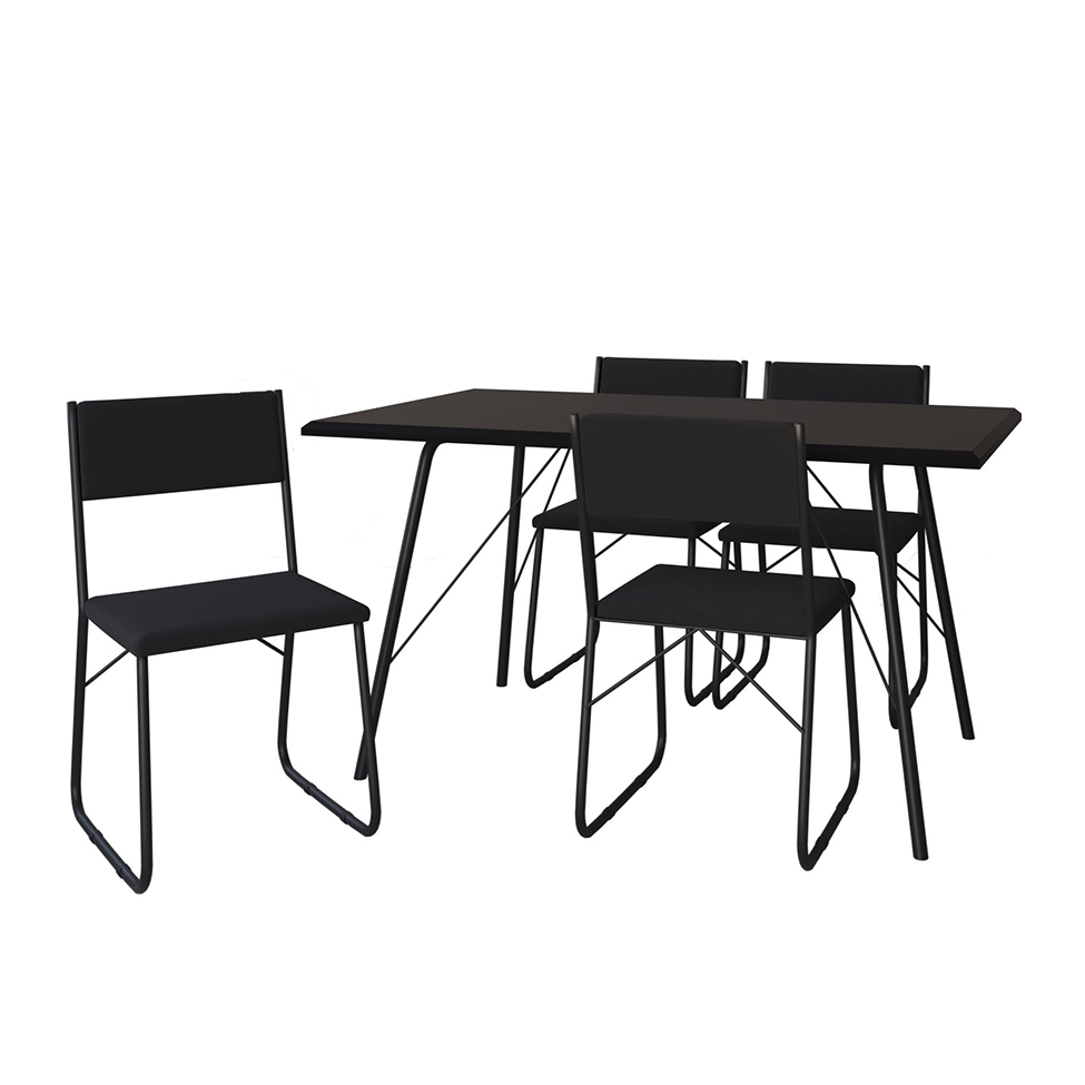 Conjunto de Mesa de Jantar com 4 Cadeiras Angra Suede Preto 137 cm