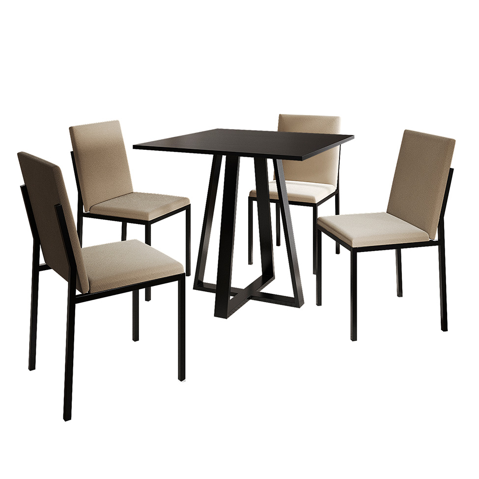 Conjunto de Mesa de Jantar com 4 Cadeiras Mônaco Veludo Bege e Preto