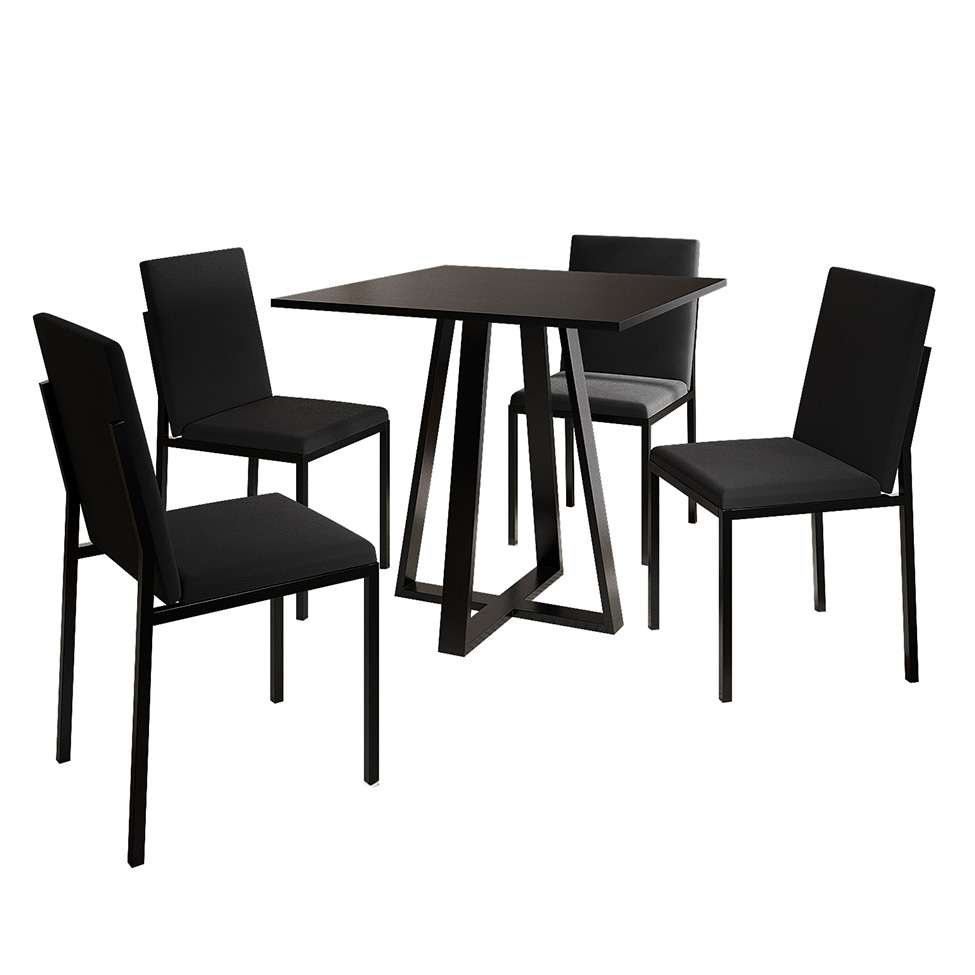 Conjunto de Mesa de Jantar com 4 Cadeiras Mônaco Veludo Preto