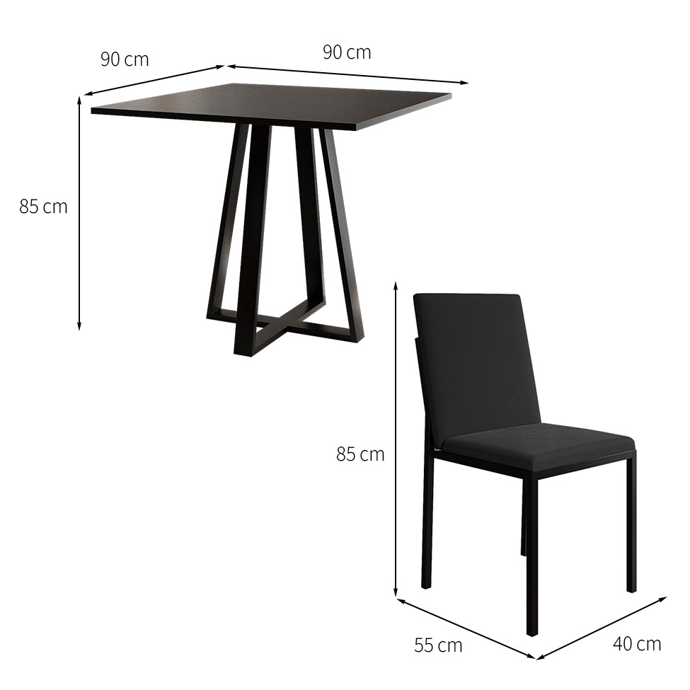 Conjunto de Mesa de Jantar com 4 Cadeiras Mônaco Veludo Preto