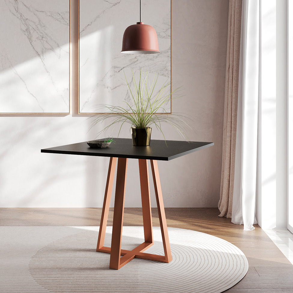 Conjunto de Mesa de Jantar com 4 Cadeiras Mônaco Veludo Preto e Cobre