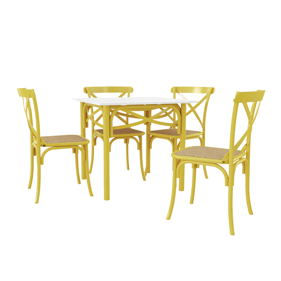Conjunto de Mesa de Jantar com 4 Cadeiras e Tampo de Madeira Katrina Amarelo