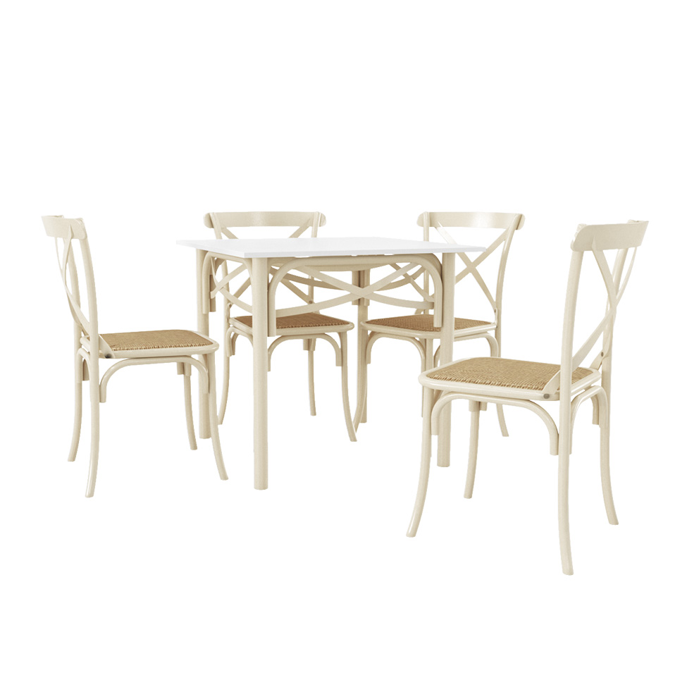Conjunto de Mesa de Jantar com 4 Cadeiras e Tampo de Madeira Katrina Bege