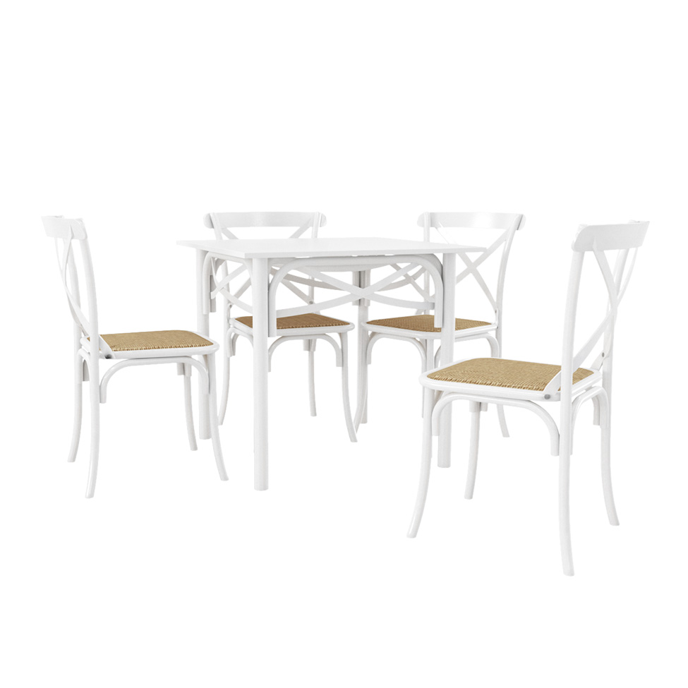 Conjunto de Mesa de Jantar com 4 Cadeiras e Tampo de Madeira Katrina Branco