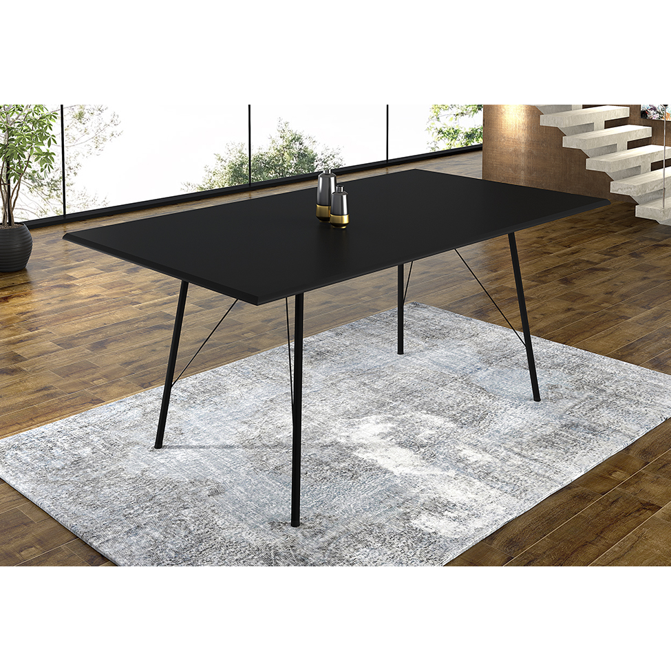 Conjunto de Mesa de Jantar com 6 Cadeiras Angra Suede Bege e Preto 150 cm