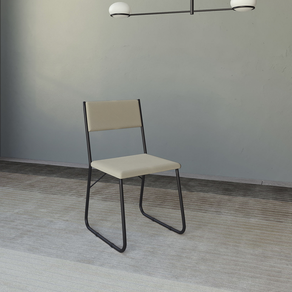 Conjunto de Mesa de Jantar com 6 Cadeiras Angra Suede Bege e Preto 150 cm