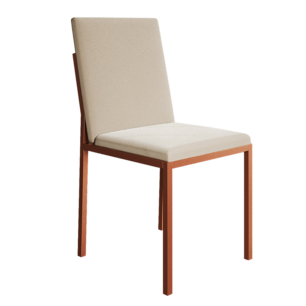 Conjunto de Mesa de Jantar com Tampo Branco e 4 Cadeiras Mônaco Veludo Bege e Cobre