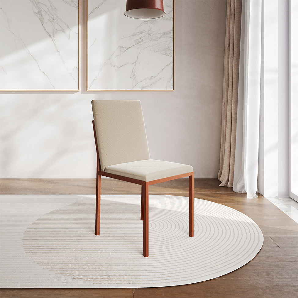 Conjunto de Mesa de Jantar com Tampo Branco e 4 Cadeiras Mônaco Veludo Bege e Cobre