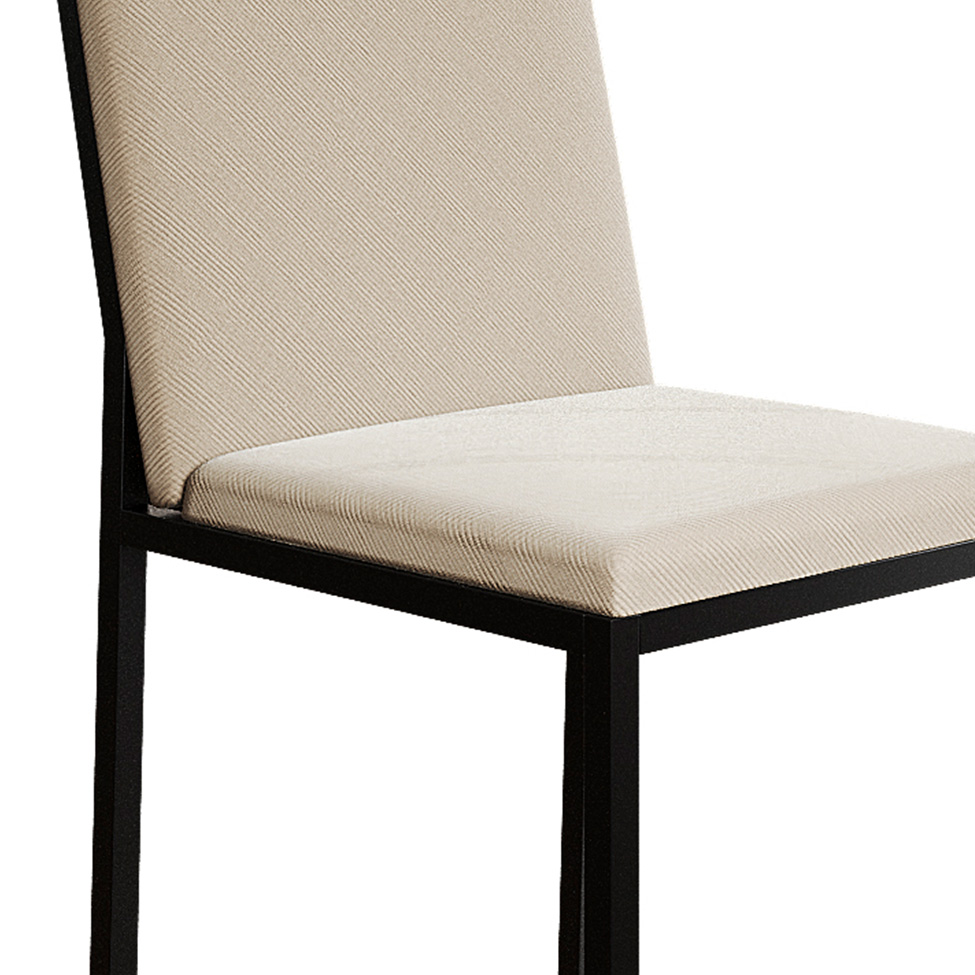Conjunto de Mesa de Jantar com Tampo Branco e 4 Cadeiras Mônaco Veludo Bege e Preto