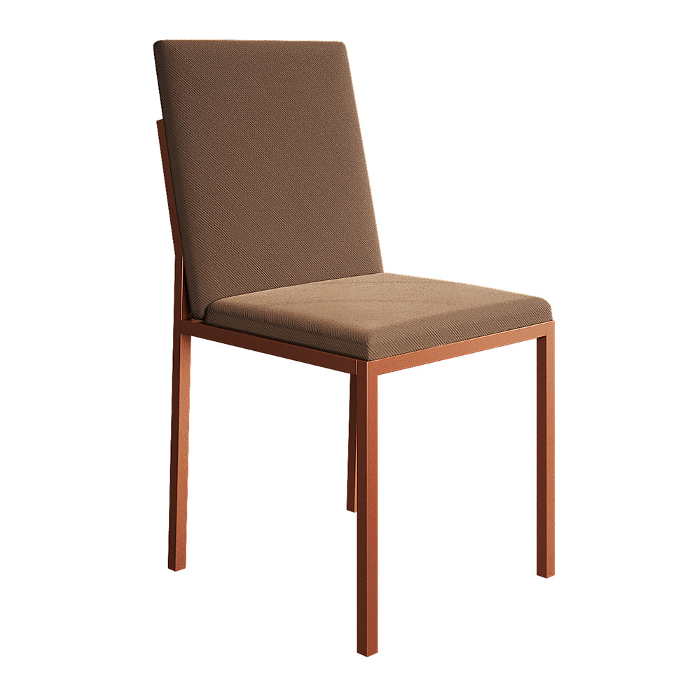 Conjunto de Mesa de Jantar com Tampo Branco e 4 Cadeiras Mônaco Veludo Marrom e Cobre
