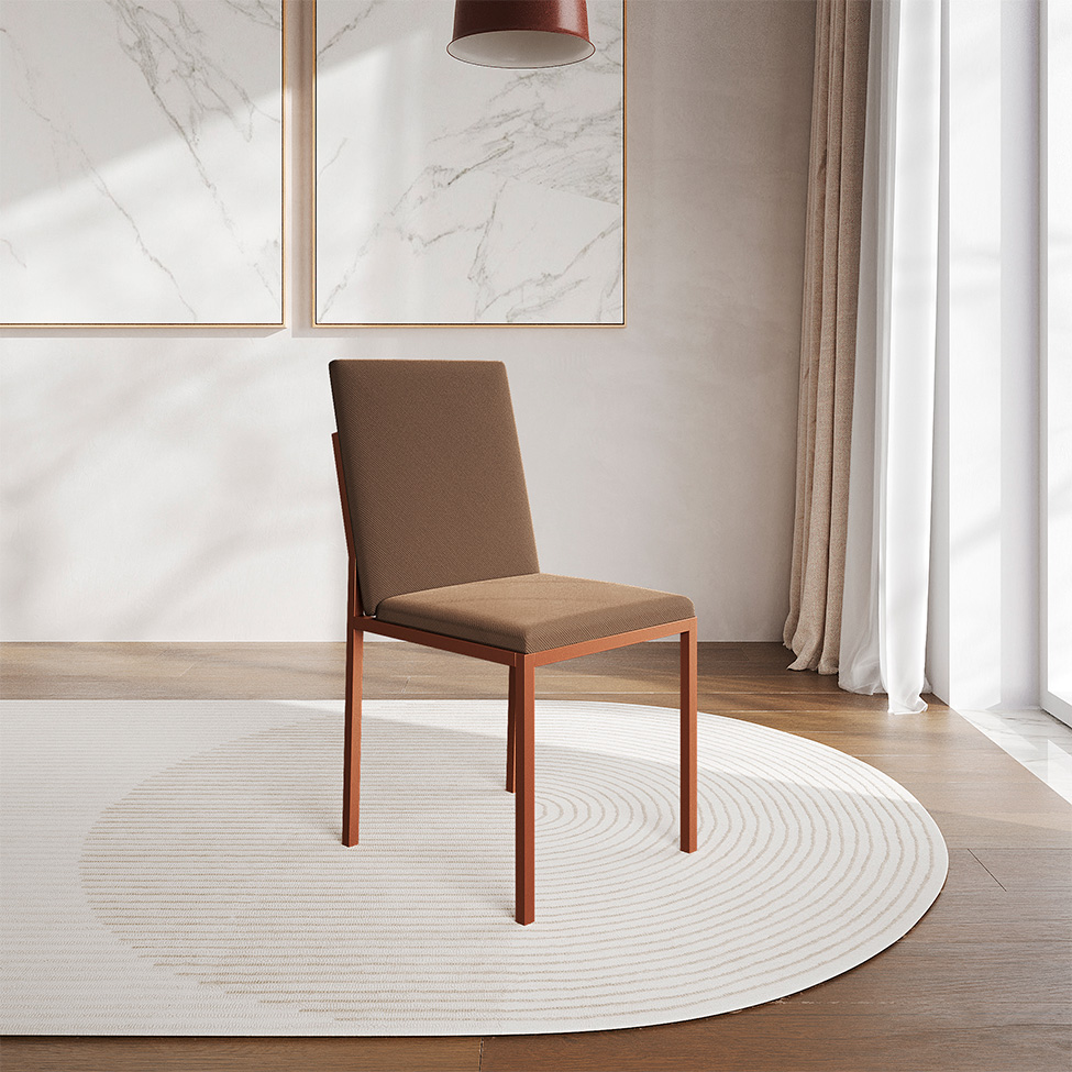 Conjunto de Mesa de Jantar com Tampo Branco e 4 Cadeiras Mônaco Veludo Marrom e Cobre