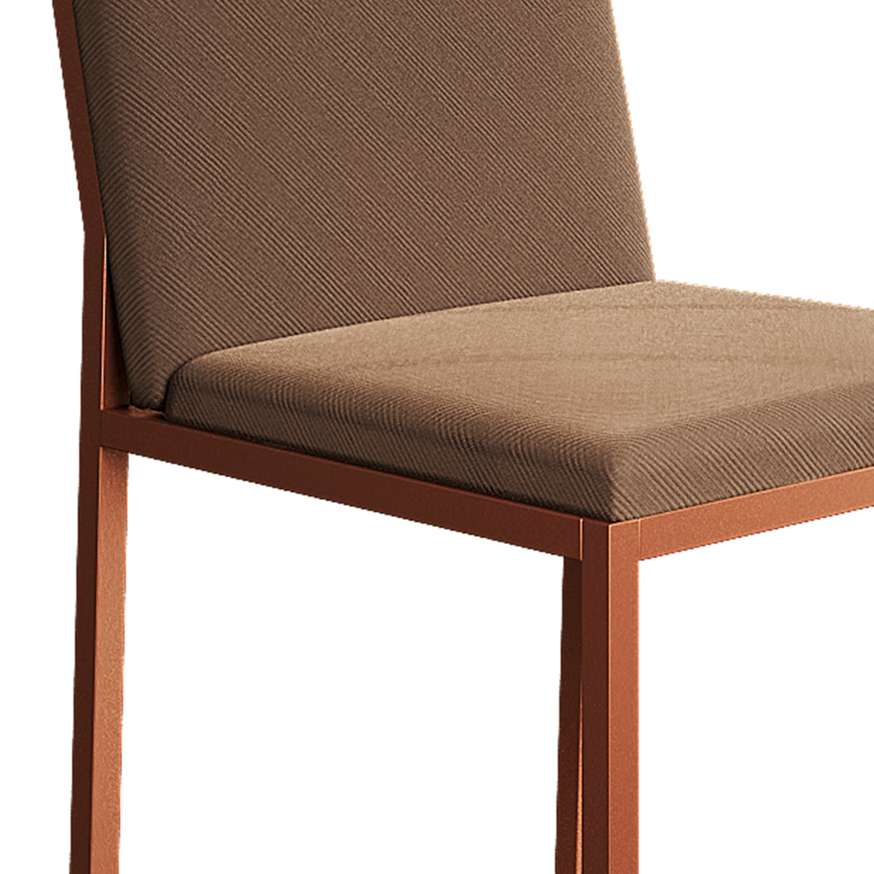 Conjunto de Mesa de Jantar com Tampo Branco e 4 Cadeiras Mônaco Veludo Marrom e Cobre