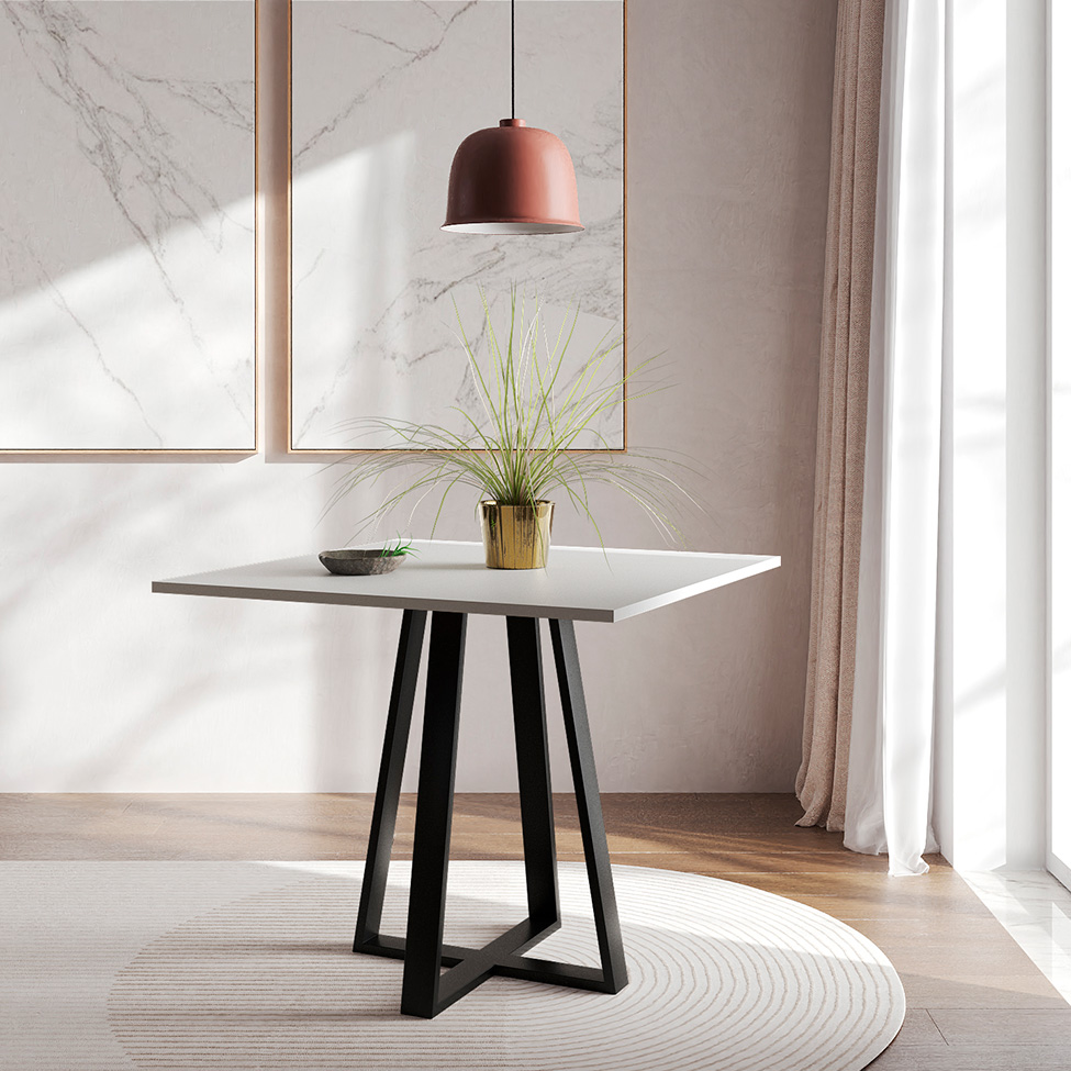 Conjunto de Mesa de Jantar com Tampo Branco e 4 Cadeiras Mônaco Veludo Marrom e Preto