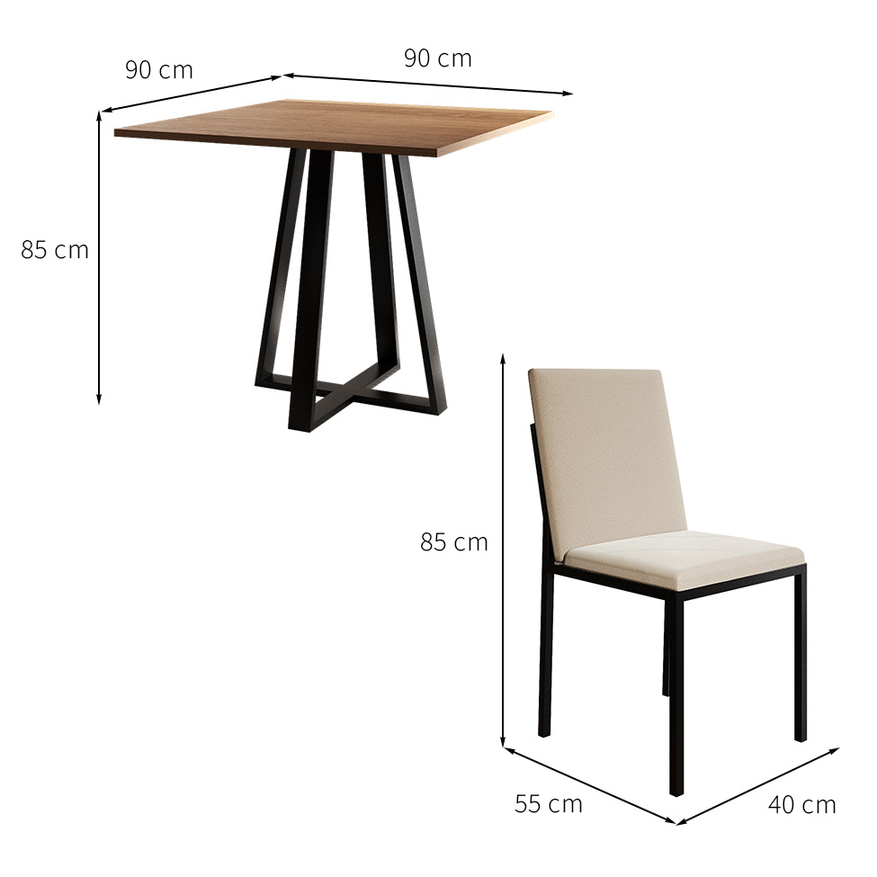 Conjunto de Mesa de Jantar com Tampo Imbuia e 4 Cadeiras Mônaco Veludo Bege e Preto